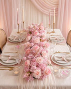 36inch Aisle Flower Garland with Chiffon Sheer Drape, Mixed Pink Artificial Flowers Rose with Hydrangea, Floral Runner for Wedding Arch, Backdrop, Reception Table Decor, Ceremony Pathway - Image 2