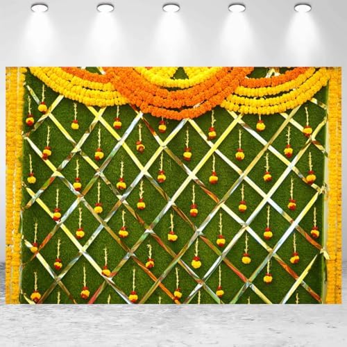10x8ft India Pooja Backdrop Marigold Garland Diwali Indian Traditional Festival Photography Background for Wedding Mehndi Party Banner Decorations Photo Studio Props by CkihgennDecors