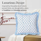 CPC Arctic Blue Hand Block Print 100% Cotton Ruffle Throw Pillow Cover 18x18 inch with Hidden Zipper Decorative for Couch, Bed, Sofa, Farmhouse, Cottagecore Decor Gift Christmas Fall Thanksgiving - Image 4