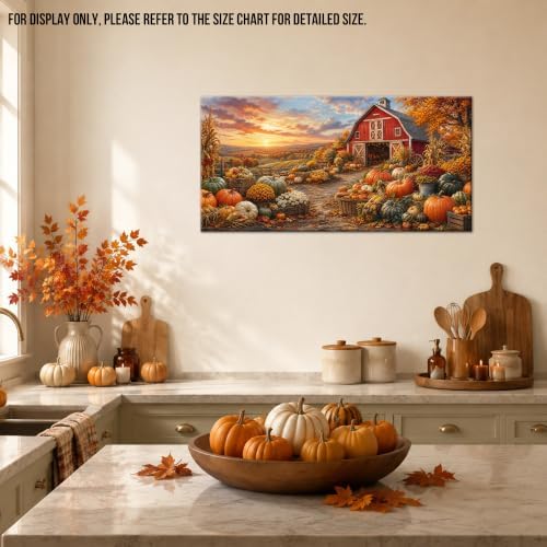 WAXWHELK Farmhouse Fall Canvas Wall Art, Rustic Autumn Pumpkin Barn Painting Pictures Thanksgiving Artwork for Living Room Bedroom Home Decor (24"x47") - Image 3