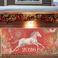 Garage Door Banner 7x16FT, 2026 Fireworks and Running Horse Garage Door Cover, Large Outdoor Decoration for Garage Doors, Driveways, New Year Parties and Countdown Celebrations by ANNAQUEEN