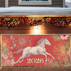 Garage Door Banner 7x16FT, 2026 Fireworks and Running Horse Garage Door Cover, Large Outdoor Decoration for Garage Doors, Driveways, New Year Parties and Countdown Celebrations by ANNAQUEEN