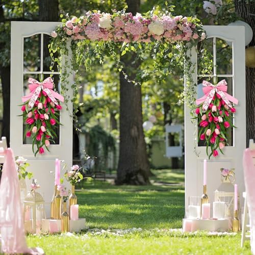 Tulip Teardrop Swag,2Pack Spring Wreaths for Front Door, Easter Decorations - Image 6