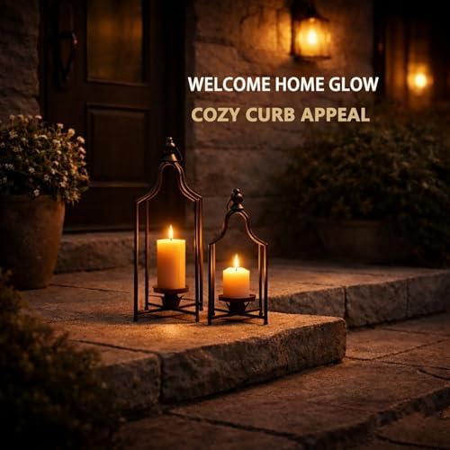 12.5" & 16.5" Timeless Cozy Decorative Lanterns Set of 2, Handcrafted Metal Iron Candle Holders, Farmhouse Elegance Fireplace Mantel Table Festive Gatherings Decor (Matte Black) - Image 2