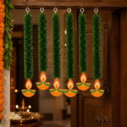 Pinkunn 24 Pcs Lotus Hangings for Diwali Home Indian Pooja Decor(Diya) - Image 4
