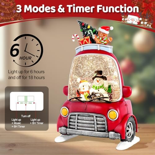 Christmas Snow Globe Lantern with 8 Holiday Music, Christmas Water Snow Globe USB/Battery Powered 6H Timer, Glitter Snowfall Snowman and Penguin Scene for Family Friends (Snowman Penguin) - Image 4