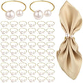 Set of 80 Pearl Napkin Rings, Gold Napkin Ring Holders with Faux Pearls by Unknown