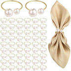 Set of 80 Pearl Napkin Rings, Gold Napkin Ring Holders with Faux Pearls by Unknown