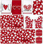 VitalCozy 10 Pcs Valentine's Day Kitchen Decor Set Heart Kitchen Towels and Rugs Oven Mitts and Pot Holders Set Absorbent Tea Hand Towels for Chef Baking Cooking Grilling BBQ Gift by VitalCozy