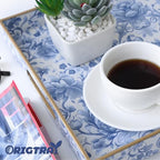Serving Tray with Handles, 2 Pack Rectangular Plastic Tray 15.75x11.81 Inch, Blue and White Peony Chinese Porcelain Style Decorative Tray for Kitchen, Dining Table, Vanity, Office & Home - Image 3