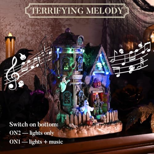 Valery Madelyn Halloween Village for Home Decor, Lighted Halloween Decoration with Music and Colorful Lights, Resin House Statue Mummy's Haunted House for Party Decor, 10 Inch - Image 3