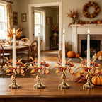 12 PCS Fall Taper Candle Rings Wreaths 1.38" Pumpkin Berries Wheat Taper Candle Holder Wreaths Thanksgiving Autumn Harvest Mini Floral Wreath for Pillar Candle Farmhouse Home Table Candlesticks Decor - Image 2