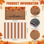 2 Pcs Fall Maple Leaves Welcome Doormats Autumn Outdoor Rug Striped Layering Porch Mats Non Slip Thanksgiving Entryway Shoe Scraper Washable Front Door Carpet Farmhouse Decorations 24x32 Inch - Image 2