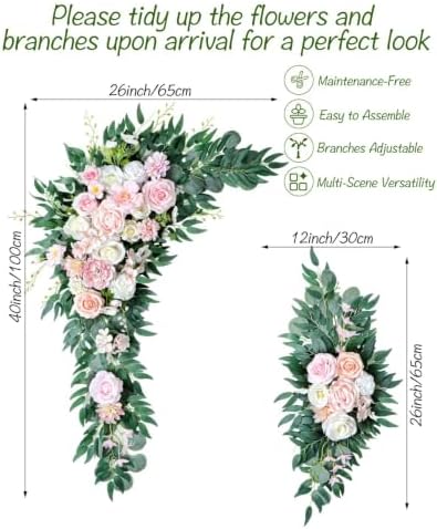 40 inch 2 Pack Faux Wedding Arch Flowers, Blush White Floral Swag - Image 2