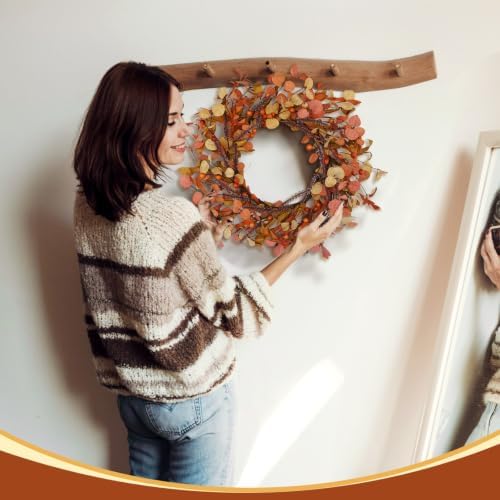 20 Inch Fall Wreath for Front Door Autumn Decor with Orange Eucalyptus Leaves Rustic Thanksgiving Harvest Wreaths Indoor Outdoor Hanging Home Decor - Image 5