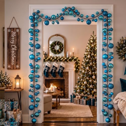 2 Pcs 6 ft Christmas Ball Ornament Garland, Turquoise - Image 4