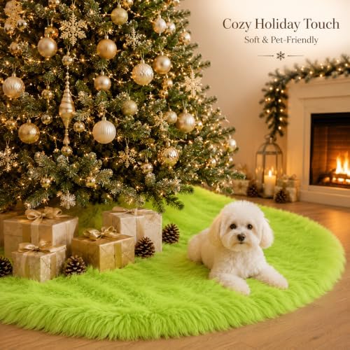 AOGU 72 Inch Faux Fur Christmas Tree Skirt Green Plush Skirt for Merry Christmas Party Christmas Tree Decoration - Image 6