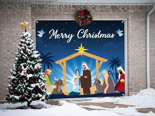 Garage Door Christmas Cover 7x8: Single Garage Nativity Scene Decorations with Bar Magnets & Ropes, Holiday Garage Door Banner Decorative Xmas, Party Wall Backdrop Indoor Outdoor - Image 7