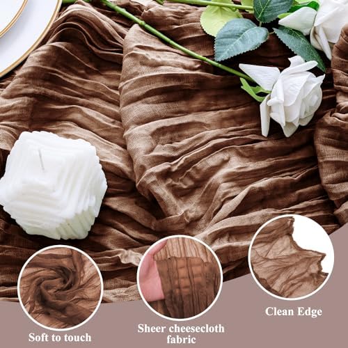Cheesecloth Table Runner 10FT 12Pcs Brown Boho Gauze Rustic Sheer Runners - Image 3