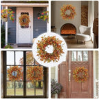 22 inch Artificial Fall Wreaths for Front Door,Autumn Wreath with Pumpkin and red Berries Suitable for Indoor Outdoor Wall Porch Harvest Festival Thanksgiving Day Farmhouse Holiday Decor - Image 6