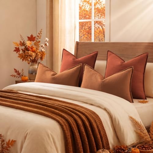 decorUhome Fall Rust Linen Throw Pillow Covers 26x26 Set of 2 - Image 6