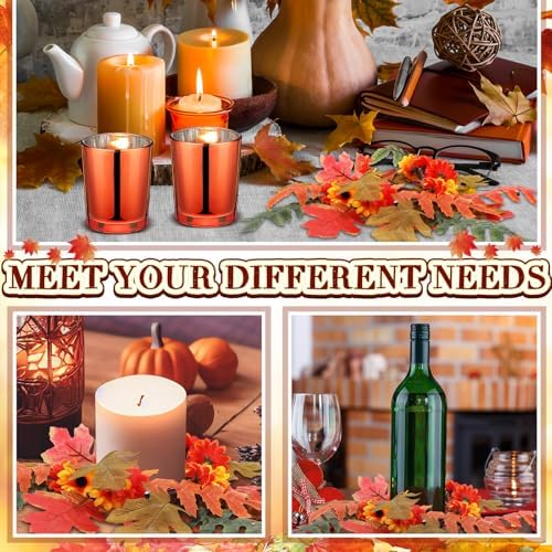 Umigy 6 Set Fall Candle Holders Glass Votive, Daisy, Orange - Image 6