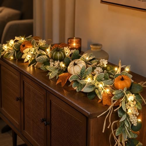 9 FT Fall Garland with Lights, Extra Long Fall Garland for Mantel - Image 5