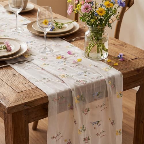Remagr 4 Pcs 9.8 Ft Wildflower Table Runner Embroidery Floral Table Decor by Remagr