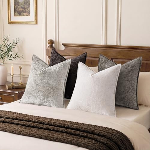 a moment Throw Pillow Covers 20X20 Inch 4 Packs,Soft Velvet Decorative Pillow Cases with 3D Ice Flower,Texture Modern Accent Cushion Covers for Sofa Couch Home Decor Urban Stone - Image 6