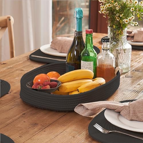 Oval Cotton Rope Placemat Set (7, Black) - Image 4