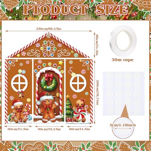 8 Pcs Christmas Gingerbread Door Cover Decoration Xmas Gingerbread House Door Covers Candy Backdrop Christmas Hanging Banner Home Porch Sign for Holiday Classroom Office Party Decor - Image 2
