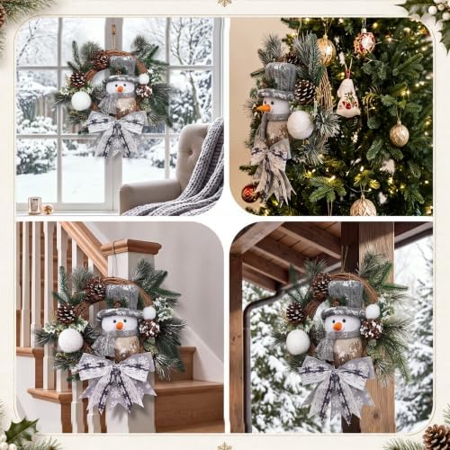 Suncalla 20" Christmas Snowman Wreath Winter Door Wreaths for Front Door - Image 6
