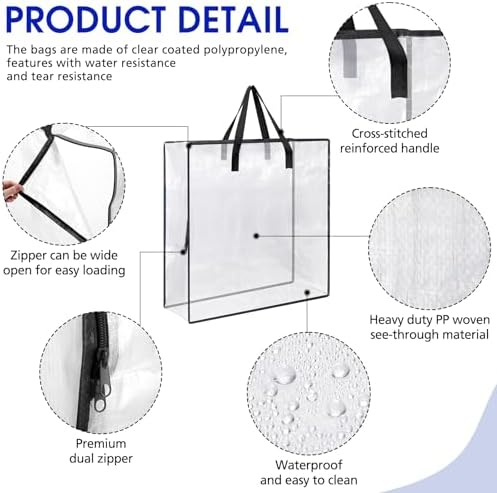 8 Pcs Clear Wreath Storage Bags 26 Inch Garland Container Door Garland Holiday Wreath Storage Holder with Handle and Zipper Heavy Duty Plastic Packing Totes(Black) - Image 3