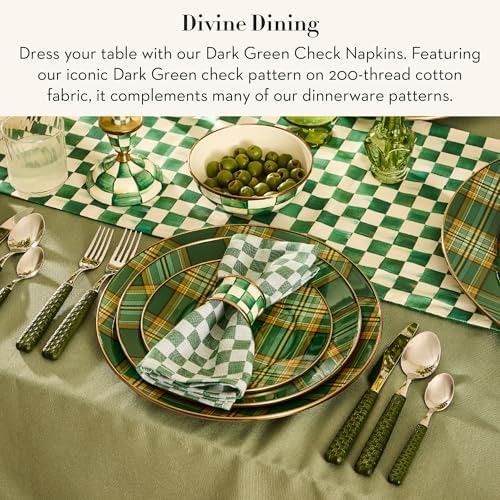 MACKENZIE-CHILDS Set of 4 Cotton Napkins, Cloth Dinner Napkins, Dark Green Check - Image 2