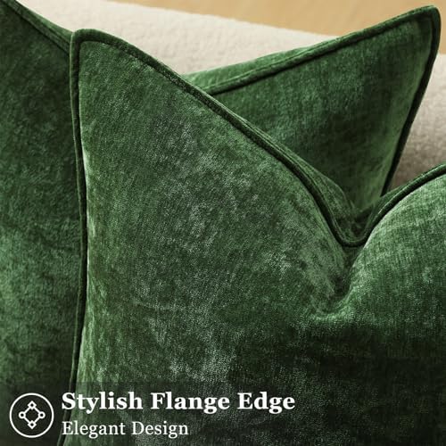 decorUhome Chenille Moss Green Velvet Throw Pillow Covers 26x26 Set of 2 - Image 2