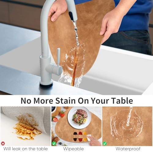 ADRIMER Placemats, Heat Resistant Round Placemats Set of 6 Washable 13 x 17 Inch, Waterproof Table Mats Wipeable for Kitchen, Dining Room Table Christmas Decor, Camel - Image 3