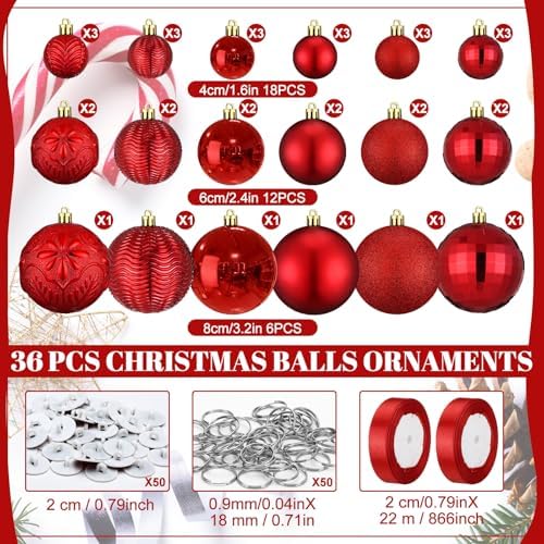36 Pcs Christmas Balls Ornaments for Ceiling, Red - Image 2