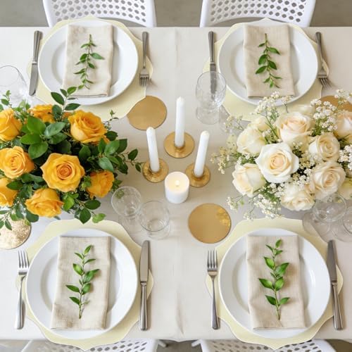 Set of 8 Cotton Linen Placemats, 15x15 Round Scalloped Cloth Table Mats, Embroidery Machine Washable, Wrinkle Resistance Fabric Place Mats for Wedding Summer Baby Shower Party Table Decor-Milky - Image 5