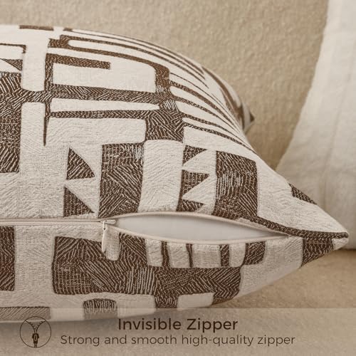 Throw Pillow Cover 20x20, Double Sided Geometric High Density Jacquard Pillow Covers for Sofa, Bed, Rattan Chair, Bedroom, Living Room(Brown) - Image 4
