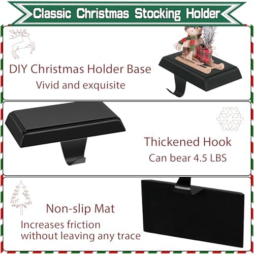 Christmas Stocking Holder Bases for Mantle, Anti-Slip Black Christmas Stocking Hangers Set of 4, Metal Stocking Hanging Hooks for Christmas Fireplace Mantel Xmas Holiday Decorations - Image 4