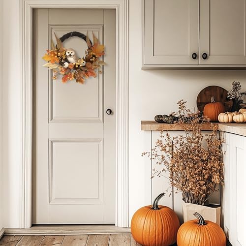 Valery Madelyn 18'' Fall Wreath for Front Door with Owl Pumpkin - Image 5