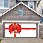 Oudain Christmas Garage Door Cover Red Bow Gift Box Design Backdrop by Oudain