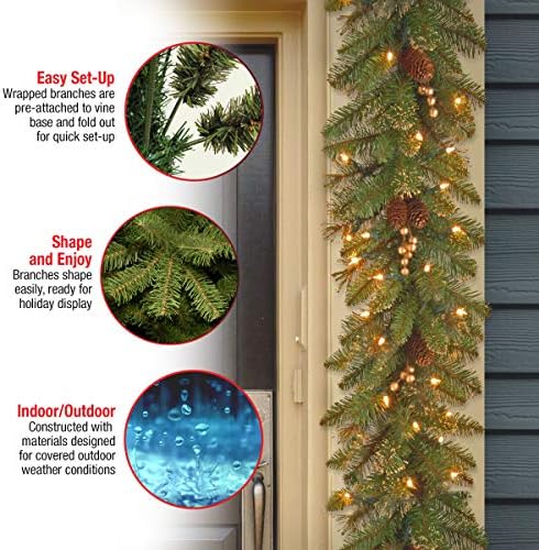 National Tree Company 9ft Pre-Lit Glittery Gold Pine Christmas Garland - Image 4