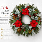 28 Inch Christmas Wreath for Front Door, Frosted Red Magnolia Winter Wreath - Image 2
