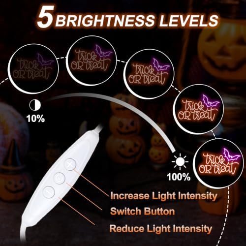 Trick or Treat Neon Sign, Halloween Bat LED Wall Decor Light 16.7x11 Inch - Image 3