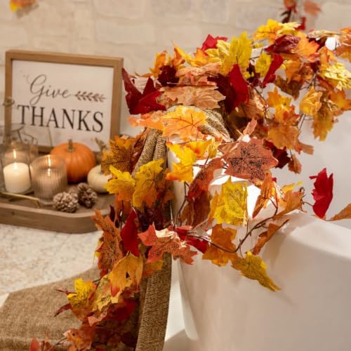 CQURE 6 Pack Fall Leaf Garland, Total 35Ft Artificial Maple Leaf Autumn Garland Fall Leaves Hanging Vines Fall Maple Leaves Thanksgiving Decor for Home Wedding Fireplace Party - Image 3