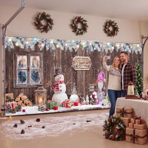WovWeave 7 x 16 Ft Christmas Garage Door Cover, Winter Snowman Banner - Image 5