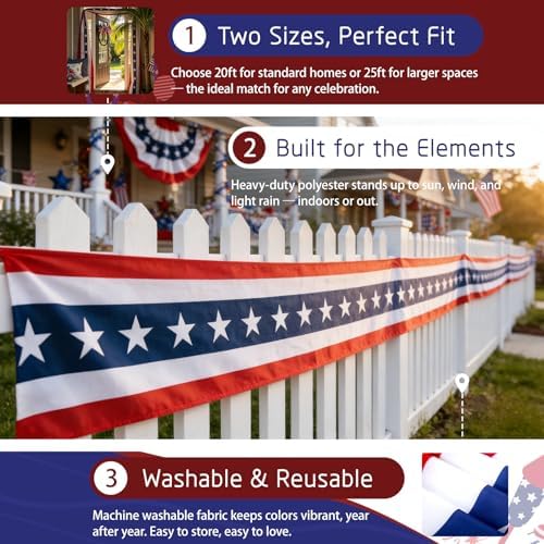 USA Bunting Flag 4th of July Red White Blue American Patriotic Independence Day and Memorial Days Decorations - Image 5