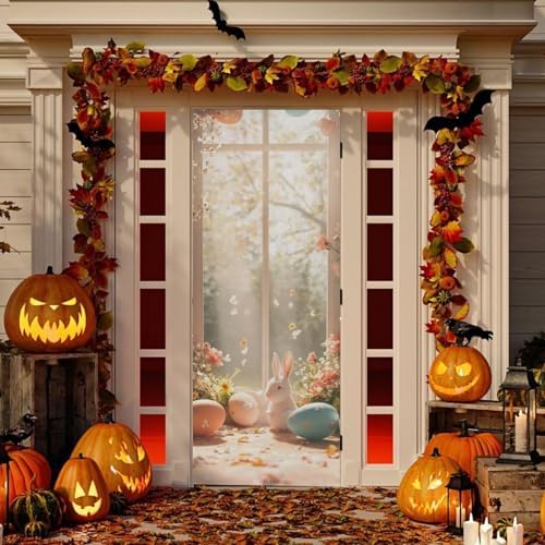 Burbuja Easter Bunny Eggs House Door Cover, Stretch Fabric Backdrop Door Porch Covers for Home Party Holidays Decoration, 35x79 In - Image 5