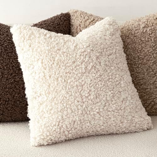 Foindtower Decorative Fuzzy Faux Fur Throw Pillow Covers 26x26 Cream Beige - Image 4